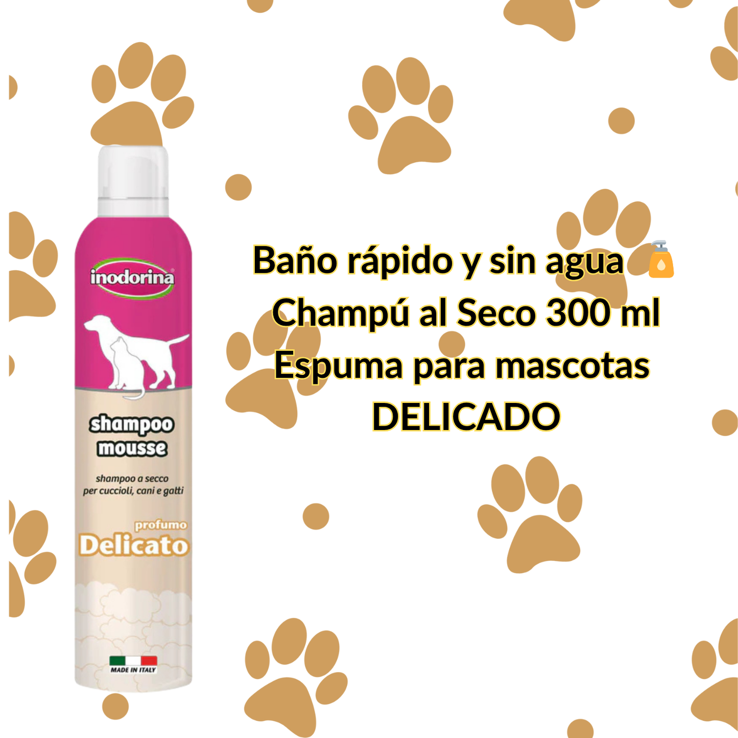 🧴Champú al Seco 300 ml Espuma de Aroma Delicado para mascotas Inodorina - Baño rápido y sin agua con 50%DE DESCUENTO EN EL SEGUNDO! 🚚 ENTREGA RÁPIDA: DE 3 A 5 DÍAS HÁBILES