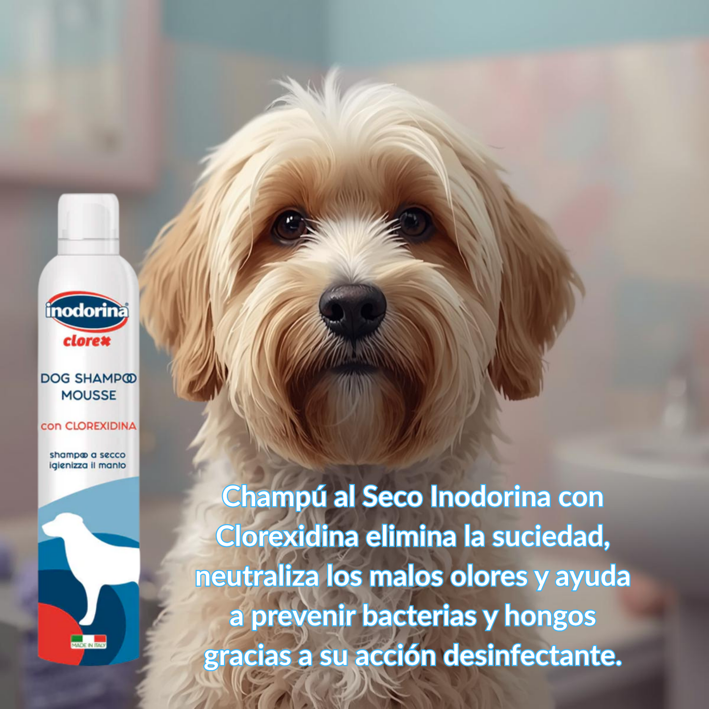 🧴Champú al Seco Inodorina con Clorexidina  300 ml, Higiene total sin agua 🐾Y 50% DE DESCUENTO EN EL SEGUNDO! Mantén a tu mascota limpia y protegida sin necesidad de mojarla.          🚚 ENTREGA RÁPIDA: DE 3 A 5 DÍAS HÁBILES