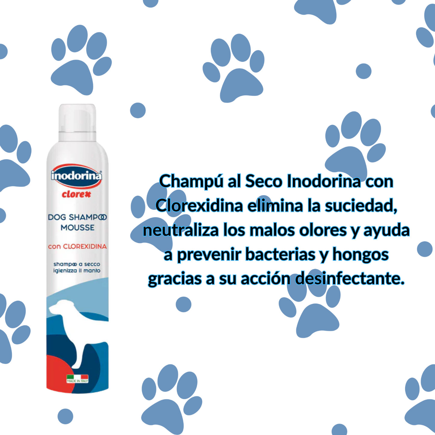 🧴Champú al Seco Inodorina con Clorexidina  300 ml, Higiene total sin agua 🐾Y 50% DE DESCUENTO EN EL SEGUNDO! Mantén a tu mascota limpia y protegida sin necesidad de mojarla.          🚚 ENTREGA RÁPIDA: DE 3 A 5 DÍAS HÁBILES