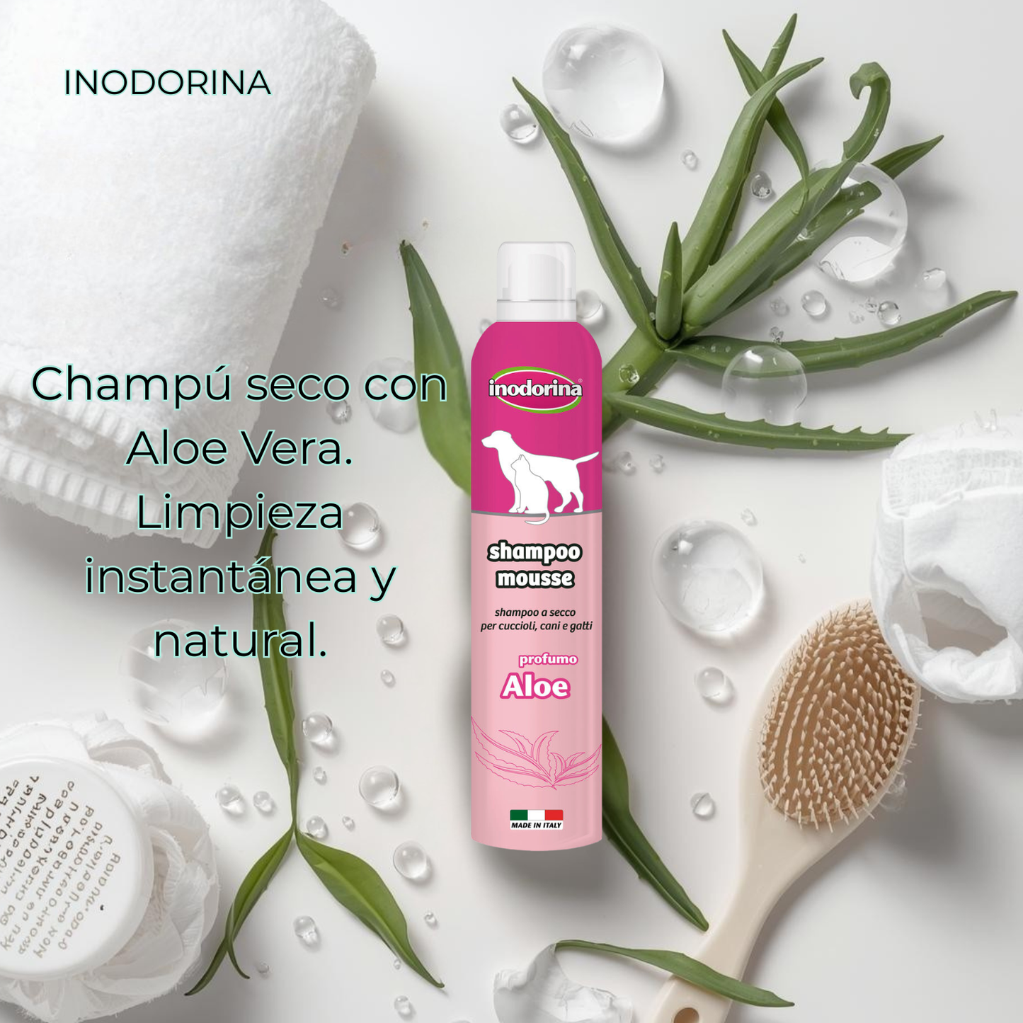 🧴Champú al Seco 300 ml Espuma Aloe Vera para hidratación efectiva a tus  mascotas, marca Inodorina - Baño rápido y sin agua y con 50%DE DESCUENTO EN EL SEGUNDO!             🚚 ENTREGA RÁPIDA: DE 3 A 5 DÍAS HÁBILES